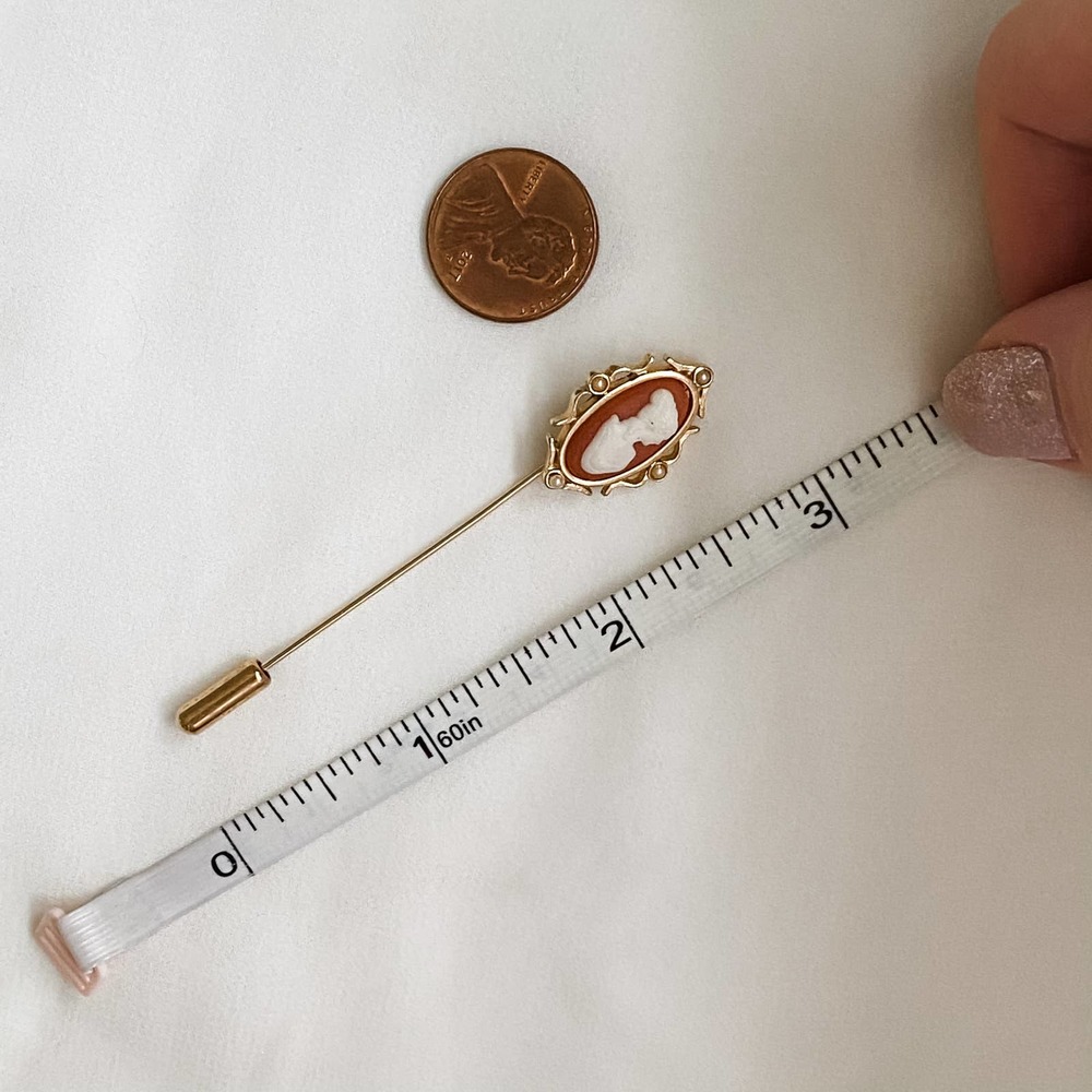 Vtg Coral Peach Cameo Hat Pin Brooch - image 4